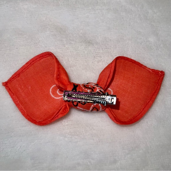 Coral Paisley Rockabilly Bandana Knotted Hair Bow - Picture 8 of 11
